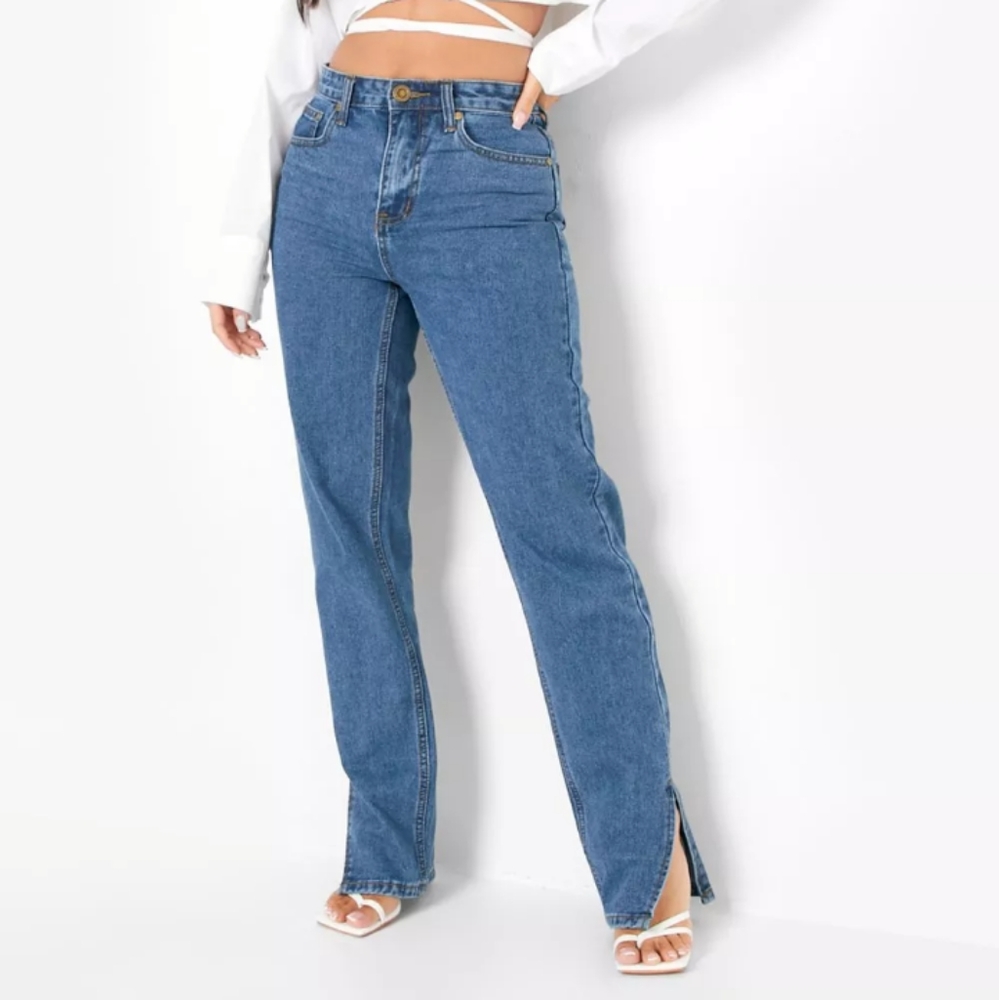 Petite High Waist Split Hem Jeans
